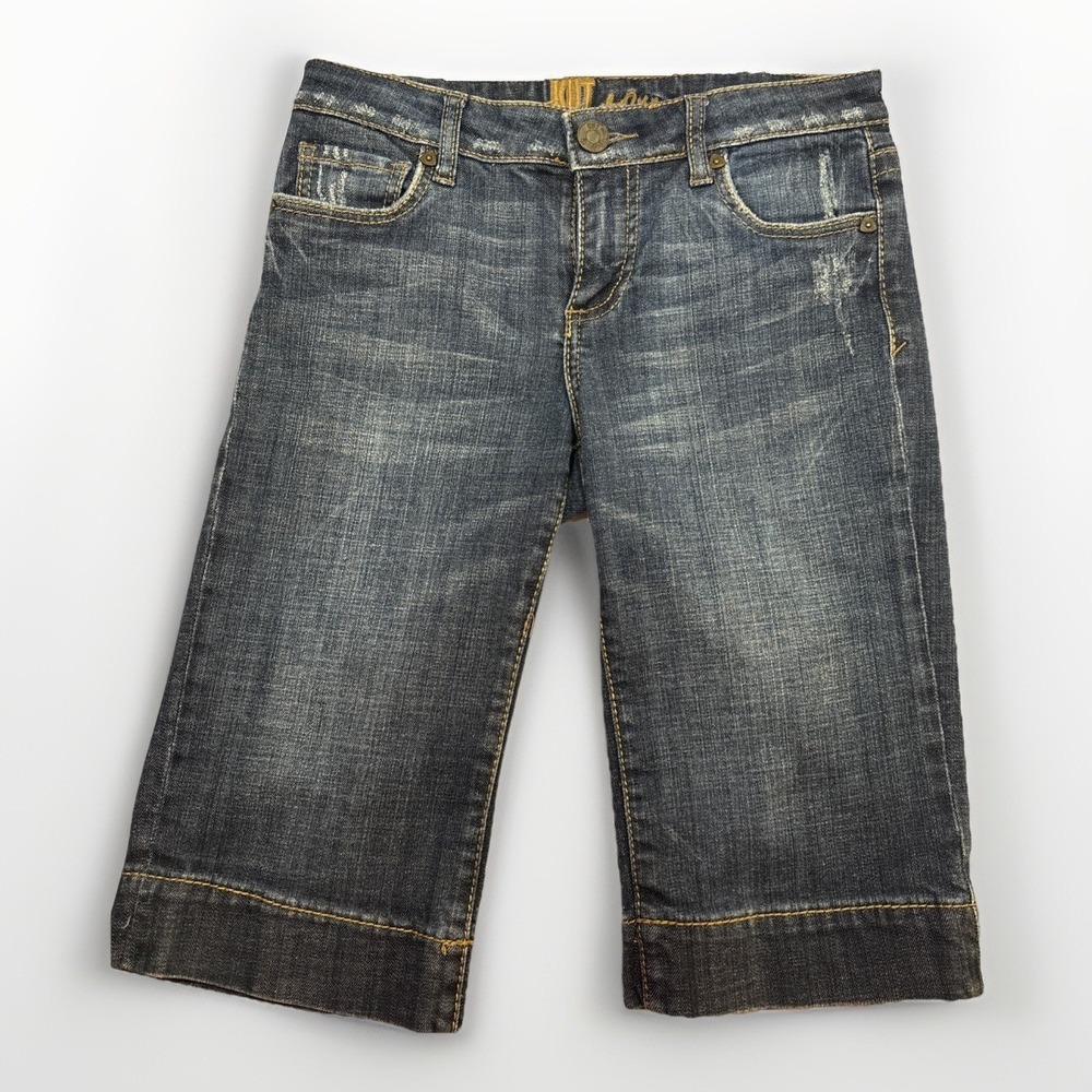 Kut from the Kloth Womens Bermuda Stretch Jean Shorts Y2K Flap Pocket Size 2 - Picture 2 of 11